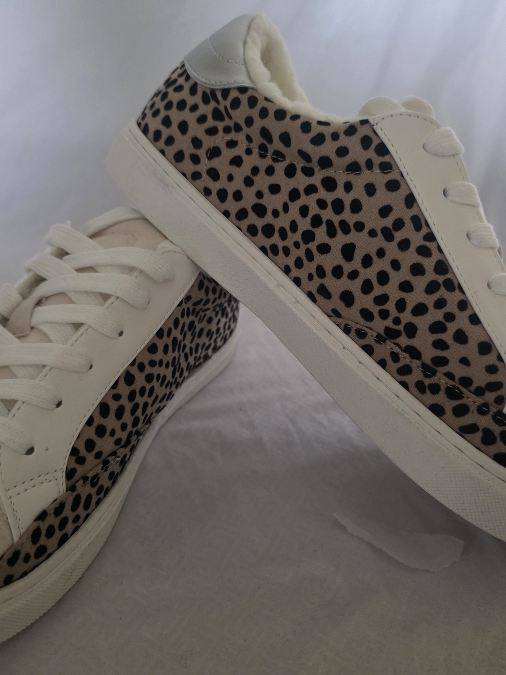 Beige Leopard-Print Lace-Up Sneakers with Silver Star Accent - Picture 8 of 9